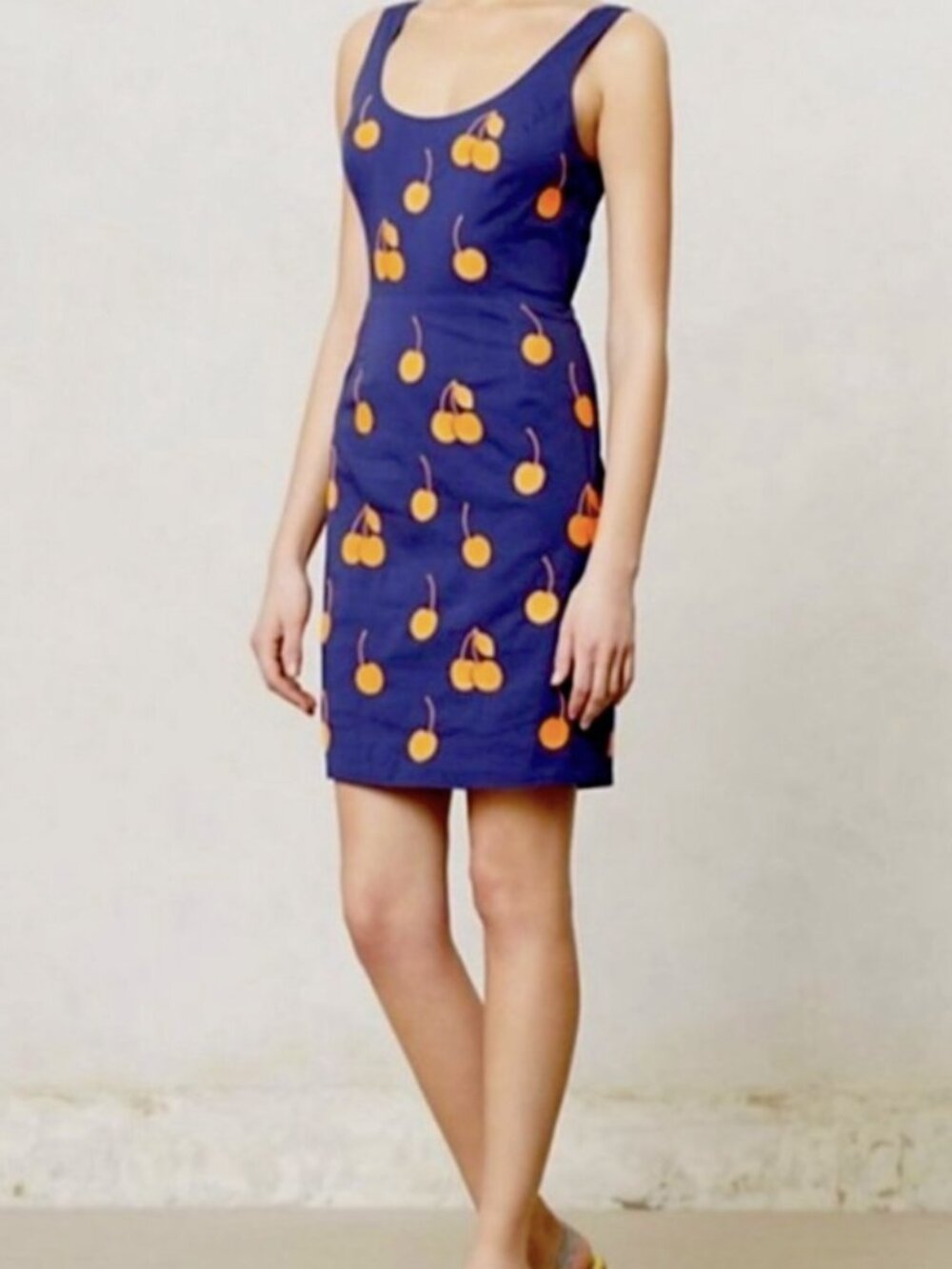 Anthropologie LeifNotes Cherry Mini Dress Navy Blue Red Orange Embroidery